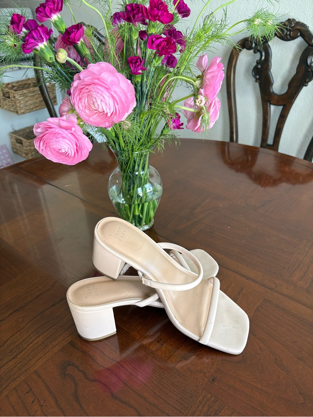Cream Strappy Block Heel Sandals